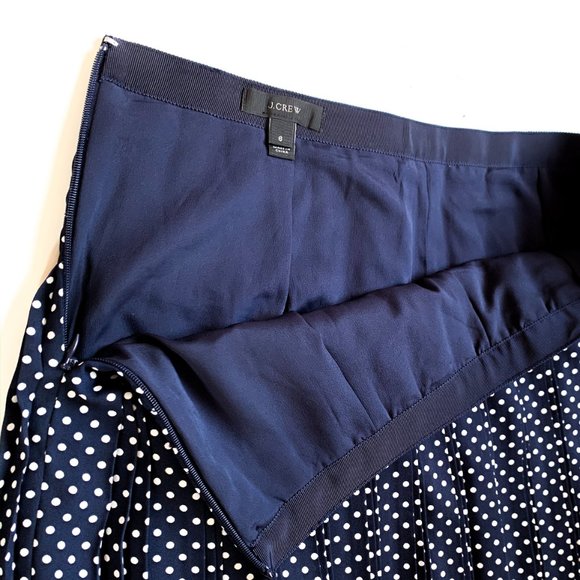 J.CREW pleated navy blue skirt white polka dots 6 - Picture 4 of 5
